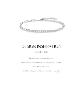 Detail of s925 silver paperclip bracelet featuring round white moissanite inlays