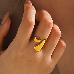 Stainless Steel Open Ring For Women Minimalist Irregular Liquid Metal Geometric Adjustable Band Polished Hip Hop Style