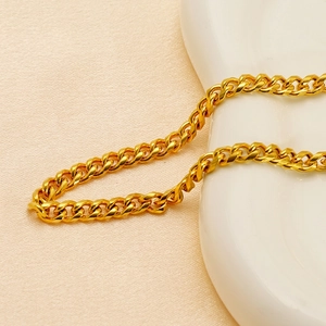 Minimalist golden stainless steel braided Cuban chain necklace with thick polished links