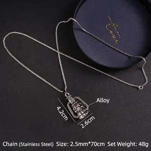 Retro kerosene lamp skull pendant necklace with stainless steel chain and alloy charm