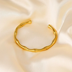 Bracciale rigido aperto in acciaio inossidabile placcato oro 18K stile bambù