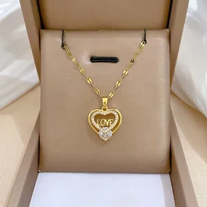 Herz Anhänger Halskette Mit Love Buchstabe Titanstahl Kette Kupfer Zirkonia Eingelegt Schlüsselbein Kette Für Damen Schmuck