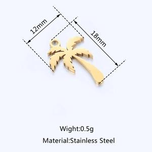 Golden stainless steel coconut tree pendant with mirror finish, 12x18mm DIY jewelry part