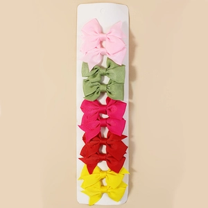 Set of 5 pairs of colorful handmade grosgrain ribbon swallowtail hair clips for girls