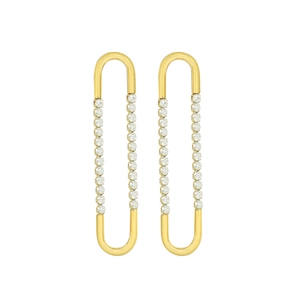 Elegant 18K gold plated U-shaped drop earrings with shiny zircon crystals for women