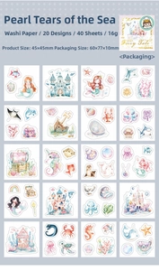 Detailed overview of 40-piece mermaid and ocean castle stickers for DIY journals