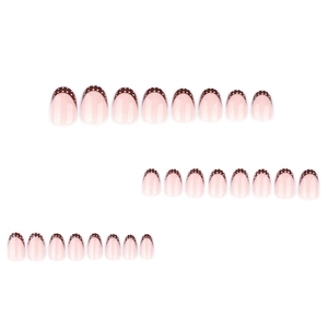 Short round French brown press-on nails with white polka dots design 24pcs set