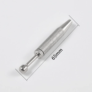 Detail view of a 65mm silver stainless steel 4-claw jewelry pick-up tool on white background
