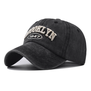 Vintage washed cotton BROOKLYN 1947 embroidered baseball cap in dark grey style