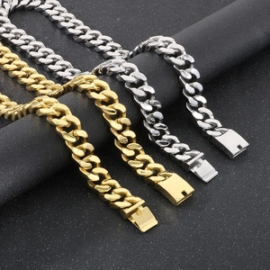 Polished stainless steel Cuban link chains in gold and silver finish for men