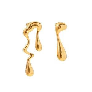 18k gold plated stainless steel irregular teardrop earrings with minimalist liquid design