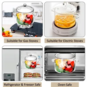 Transparent high borosilicate glass pot set for gas stove, electric oven and refrigerator