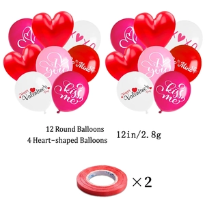 Valentine's Day balloon set with 16 red heart and round balloons plus two red ribbons