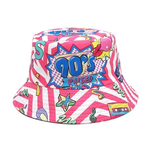 Chapeau Bob Réversible Vintage Années 90 Pop Art Impression Numérique Protection Solaire Extérieur Rétro Polyester Homme Femme