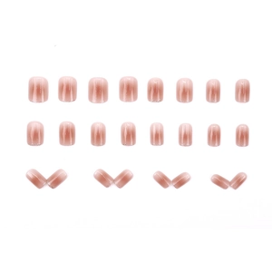 Faux ongles courts carrés-ovales rose dégradé avec une finition brillante translucide