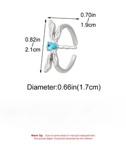 Detailed size chart of the dragonfly ring showing dimensions 2.1cm height and 1.9cm width