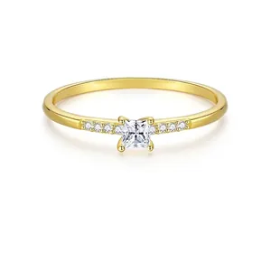 925 Sterling Silver Square Zirconia Ring Luxury Sugar Cube Stackable Index Finger Ring Fashion Jewelry For Women Gold Plated Pave Ring