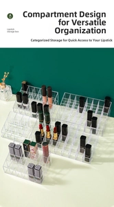 Detailed top view of a multi-grid clear acrylic lipstick and cosmetic storage organizer