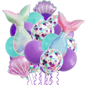 Mermaid Tail And Shell Balloons Aluminum Foil Latex Ocean Theme Birthday Party Decorations Purple Blue Pink For Kids