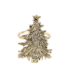 Rond de serviette sapin de Noël doré vintage avec détail d'étoile sur fond blanc