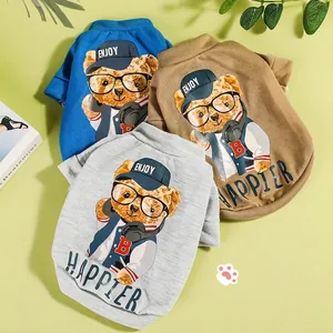 Cartoon Bear Dog Sweatshirt Polyester Knit Breathable Puppy T-shirt Casual Clothing For Small Medium Dogs