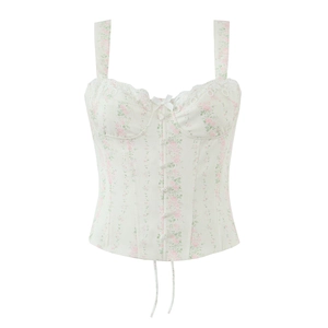 Haut bustier à imprimé floral avec bordure en dentelle et nœud en crème et rose
