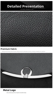 Close-up of black lychee leather texture and silver heart rhinestone hardware buckle