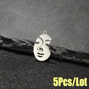 5pcs set of abstract hollow face mask pendants in polished silver stainless steel
