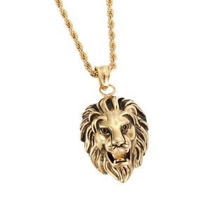 Lion Head Pendant Necklace Titanium Steel Hip Hop Vintage Style For Men High Polish Animal Jewelry