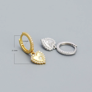 Sparkling S925 silver heart dangle earrings with crystals in gold and silver finish