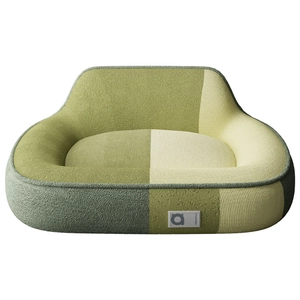 Modern green and beige pet bed with soft textured fabric for cats and dogs