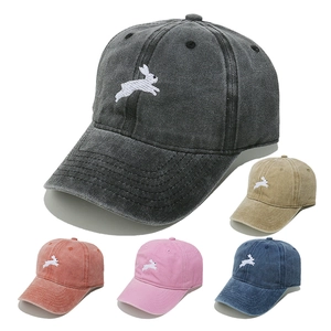 Washed Cotton Baseball Cap With Cute Rabbit Embroidery Adjustable Sunshade Outdoor Casual Retro Dad Hat For Men Women