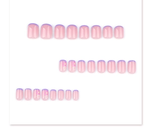 Detail of 24pcs floral purple gradient press-on nails in short square shape