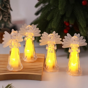 LED Glowing Angel Ornament Acrylic Faux Crystal Warm Light Night Light Desktop Christmas Holiday Home Decoration Accessory