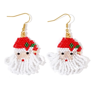 Orecchini pendenti a forma di Babbo Natale in perline con cappelli rossi e ganci dorati