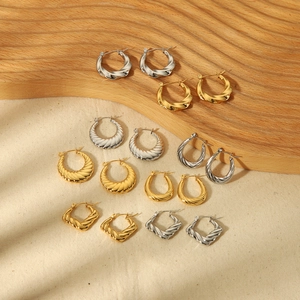 Twisted Hoop Earrings For Women Stainless Steel Geometric Croissant Style Vacuum Plated Minimalist French Retro Jewelry