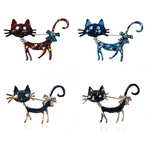 Cartoon Cat Brooch Pin For Women Alloy Enamel Animal Breastpin With Rhinestone And Imitation Artificial Pearl Decorative Accessory