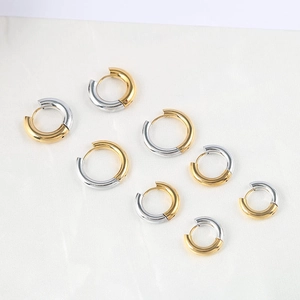 Hoop Earrings Stainless Steel Two Tone Gold Silver Circular Geometric Fashion Retro Jewelry For Women Men