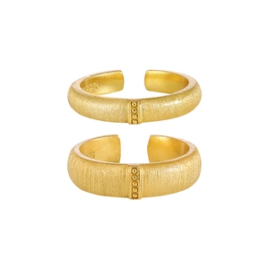 Minimalist S925 sterling silver open rings with golden matte brushed finish and line detail