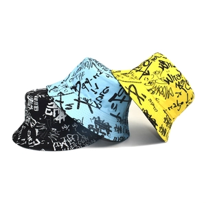 Trendy Graffiti Letter Print Bucket Hat For Men Women Polyester Streetwear Sun Protection Fashion Outdoor Fisherman Cap
