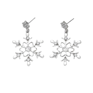 Elegant silver snowflake drop earrings with sparkling crystals for a luxury winter look