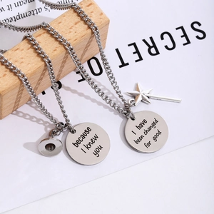 Stainless steel Wicked friendship pendant necklace with engraved quotes and star charms