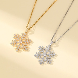 Elegant snowflake pendant necklaces in gold and silver finish with sparkling crystals