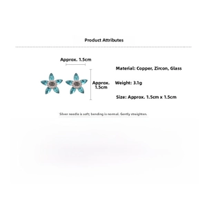 Blue star zircon stud earrings made of copper and glass with dimensions of 1.5cm by 1.5cm