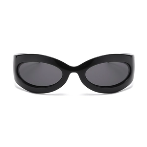 Classic oval Y2K oversized sunglasses in black frame with matching dark lenses for adults