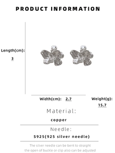 Detailed view of silver petal earrings with dimensions 3cm length and 2.7cm width