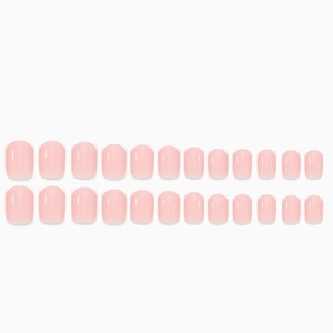 Set of 24 light pink press-on nails with glossy finish in various sizes for women