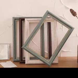 Vintage European Style Picture Frame Retro Wood Texture Beaded Border Baroque Classical Wall Decor