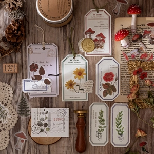 Vintage botanical PET stickers with flower and mushroom themes for DIY journaling