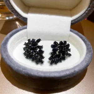 Black Rhinestone Flower Cluster Stud Earrings With 925 Sterling Silver Earring Post Retro Elegant Alloy Jewelry For Women